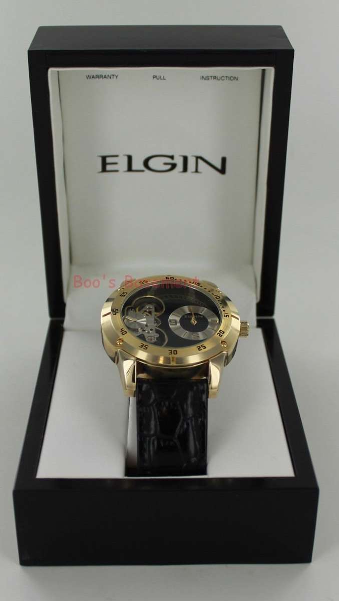 LATE ENTRY ! I GENUINE I EXCLUSIVE I MEN I  ELGIN  Goldtone Partial Skeleton Automatic Watch