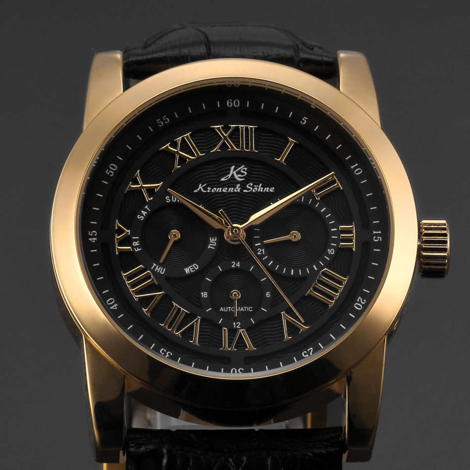 Late Entry !!! I GENUINE I Kronen & Sonhe Men DateDay Automatic GOLDEN Sport Wrist Watch+Gift Box