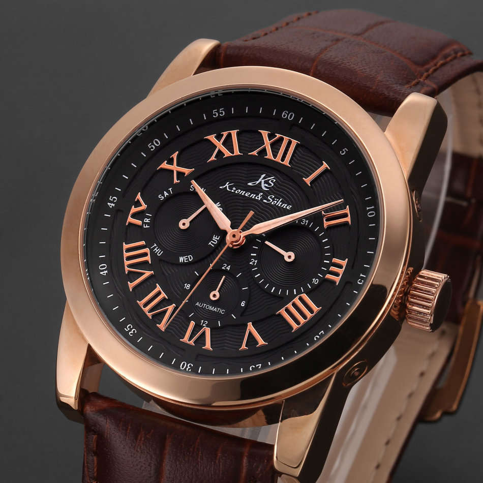 Late Entry !!! I GENUINE I Kronen & Sonhe Men DateDay Auto ROSE GOLDEN Sport Wrist Watch+Gift Box
