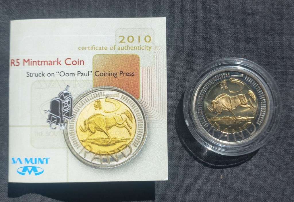 2010 R5 Mintmark coin struck on `Oom Paul` coining press