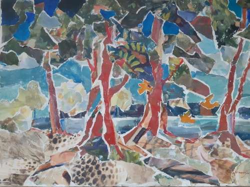 LAKESIDE COLLAGE - An original painting by Liz Fitzhenry