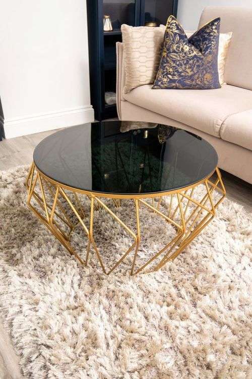 Beautiful Modern Tempered Glass Round Coffee Table - Black and Gold