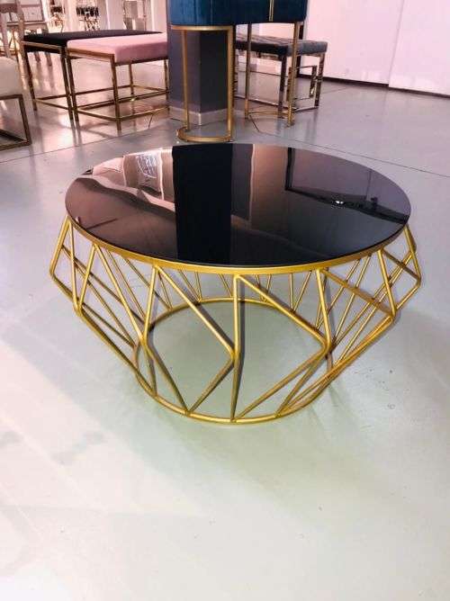 Beautiful Modern Tempered Glass Round Coffee Table - Black and Gold