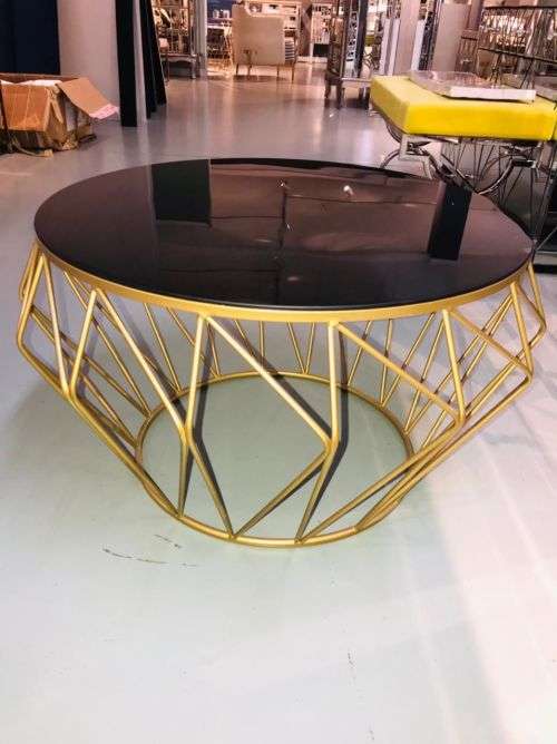 Beautiful Modern Tempered Glass Round Coffee Table - Black and Gold