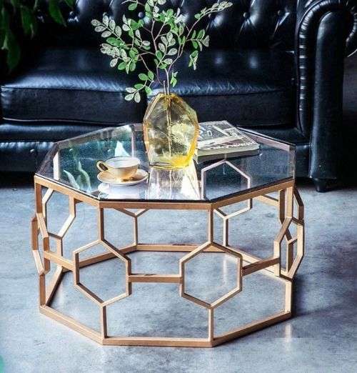 Beautiful Geometric Clear Tempered Glass Coffee Table
