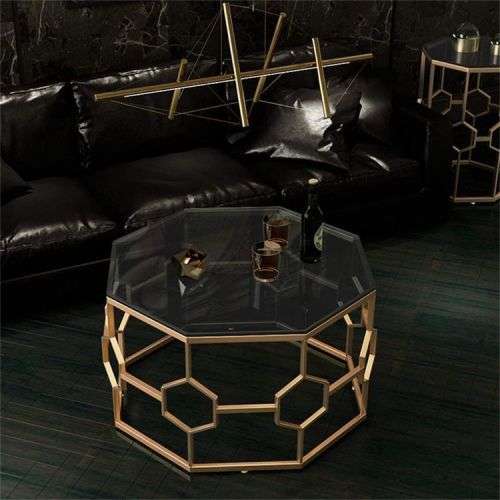 Beautiful Geometric Clear Tempered Glass Coffee Table