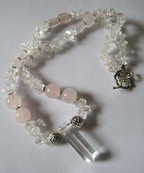 Clear crystal and rose quartz - super-clear crystal point!!!