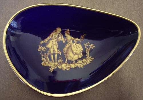 Unusually shaped Limoges Cobalt and gilt dish. Perfect condition!