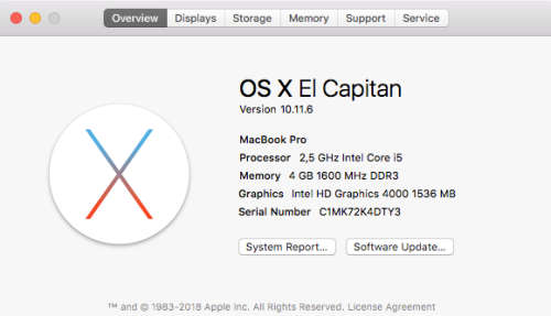 MacBook Pro 13-Inch "Core i5" 2.5 Mid-2012, 4GB RAM 500GB HDD