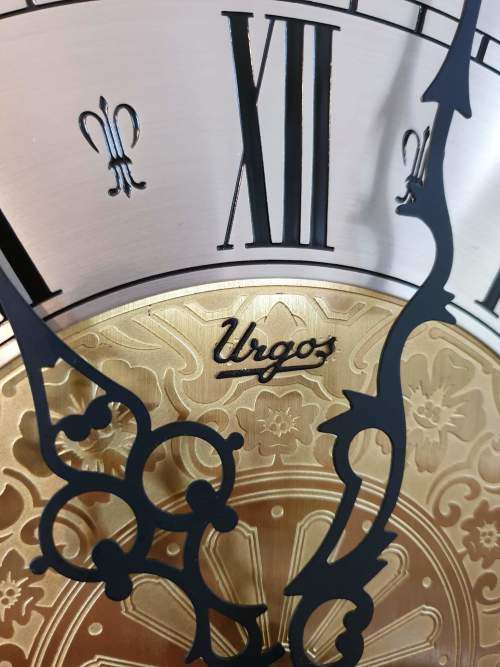 Stunning 3 Weight Chiming Pendulum Urgos Mahogany Grandfather Floor Clock. Keeps time perfectly!