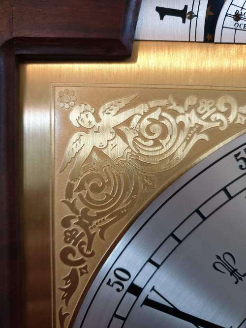 Stunning 3 Weight Chiming Pendulum Urgos Mahogany Grandfather Floor Clock. Keeps time perfectly!