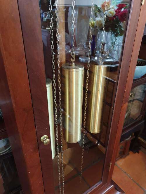 Stunning 3 Weight Chiming Pendulum Urgos Mahogany Grandfather Floor Clock. Keeps time perfectly!