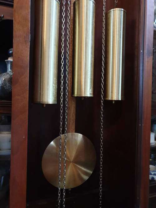 Stunning 3 Weight Chiming Pendulum Urgos Mahogany Grandfather Floor Clock. Keeps time perfectly!