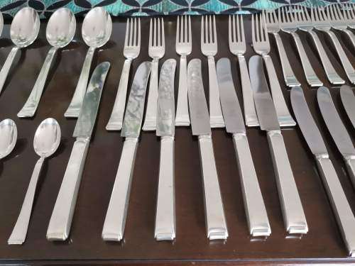 49 Piece WMF 90 Silver Plated Art Deco Cutlery for 6 Persons. Approximately 1925, Germany.