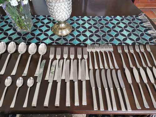 49 Piece WMF 90 Silver Plated Art Deco Cutlery for 6 Persons. Approximately 1925, Germany.
