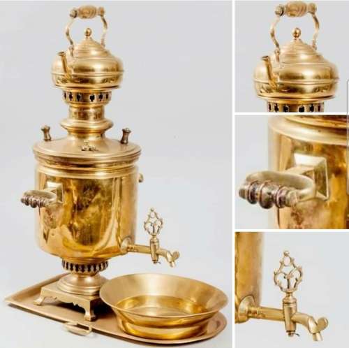 Very Large Russian Brass Samovar. Tray, Kettle / Tea Pot and Drip Bowl. Excellent Condition.
