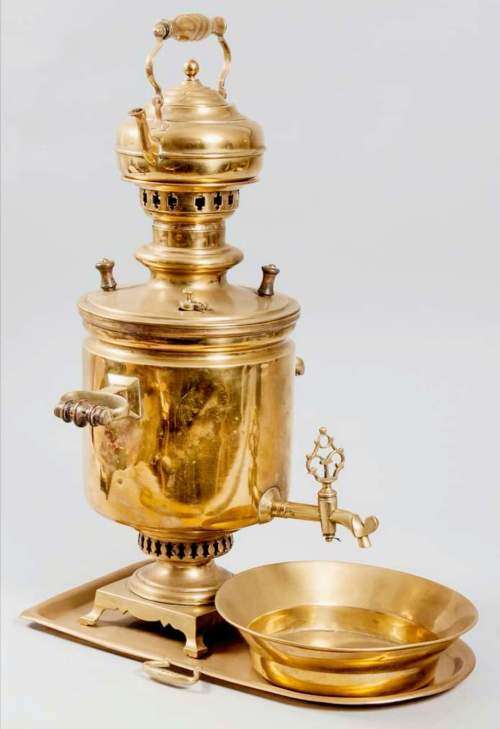 Very Large Russian Brass Samovar. Tray, Kettle / Tea Pot and Drip Bowl. Excellent Condition.