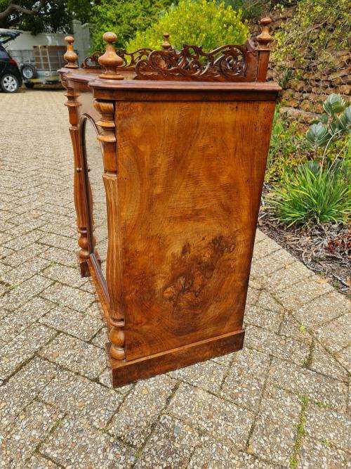 Antique 19th Century burr walnut inlaid music cabinet with Beautiful Trellis Work. Exquisite!