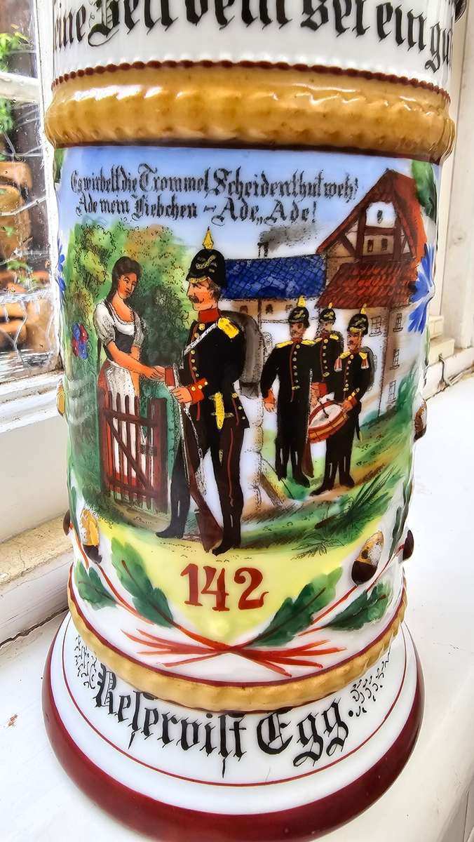 Vintage German Soldier Beer Stein with Eagle and Coat of Arms