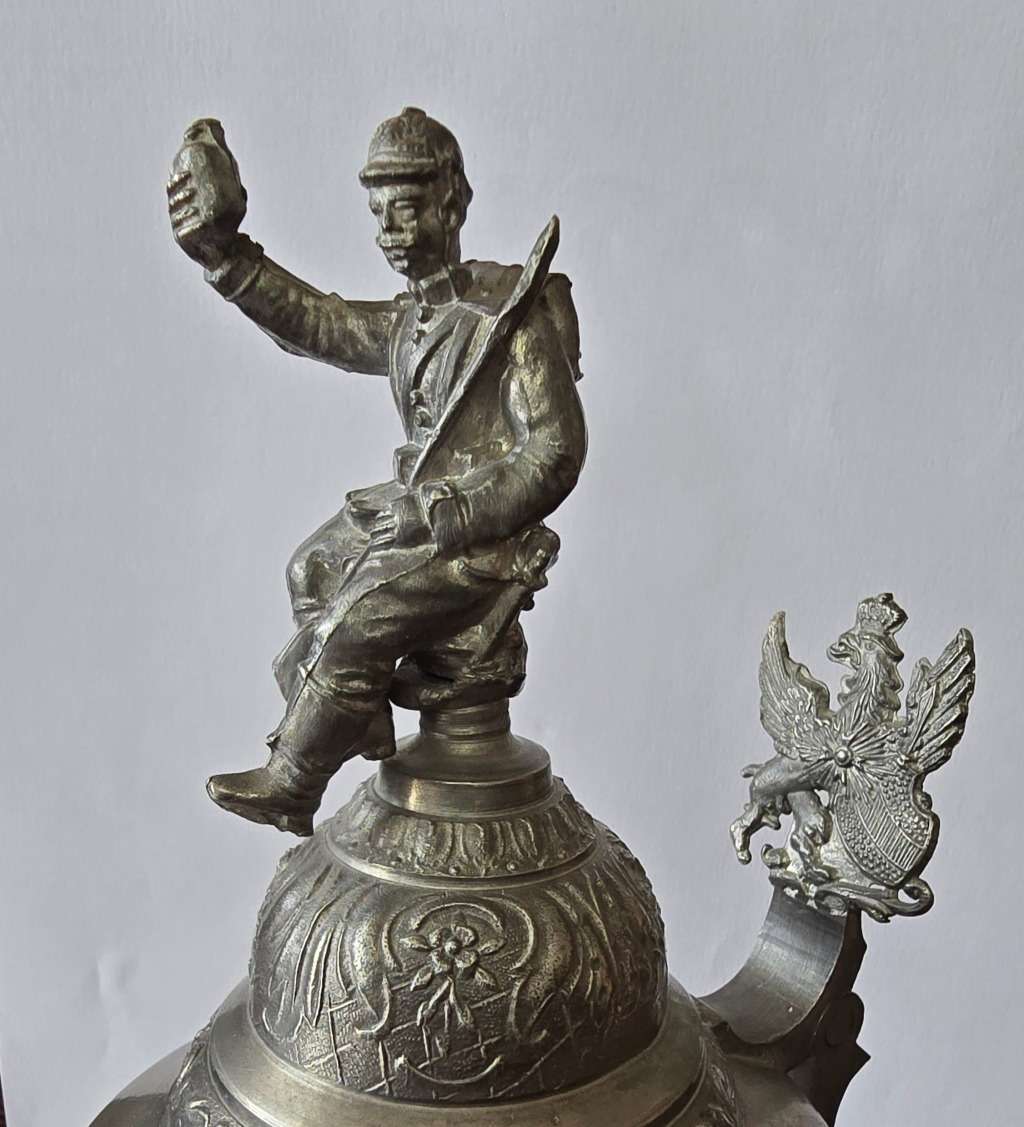 Vintage German Soldier Beer Stein with Eagle and Coat of Arms