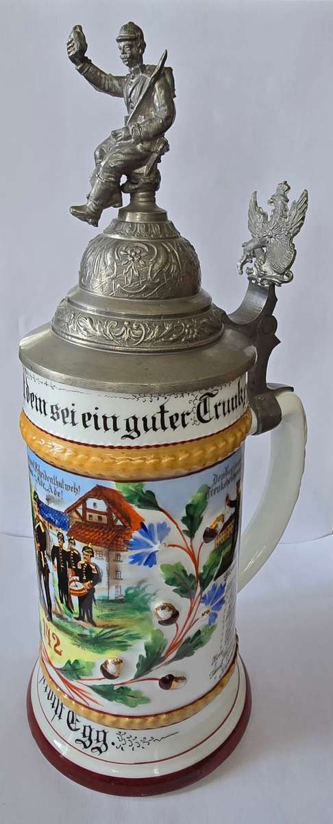 Vintage German Soldier Beer Stein with Eagle and Coat of Arms
