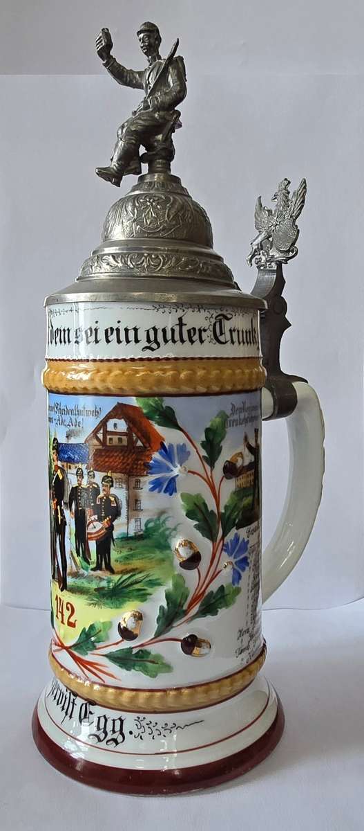 Vintage German Soldier Beer Stein with Eagle and Coat of Arms