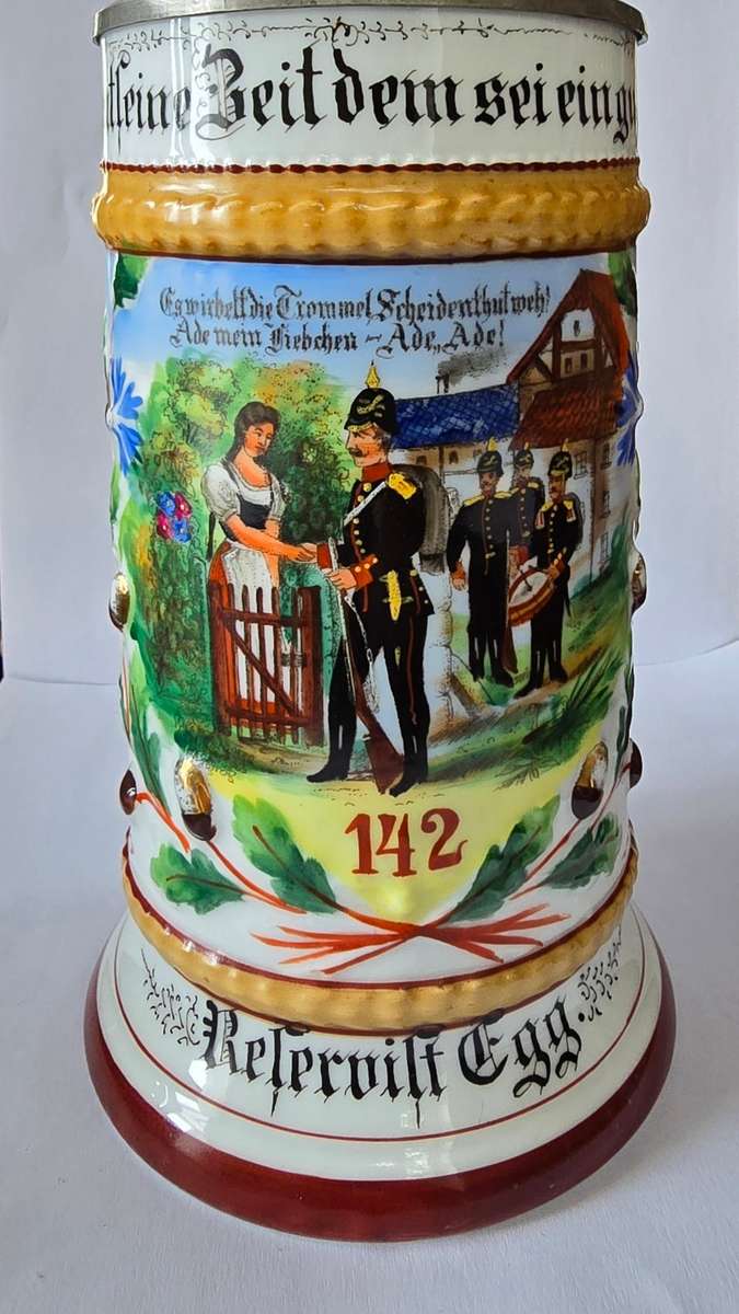 Vintage German Soldier Beer Stein with Eagle and Coat of Arms
