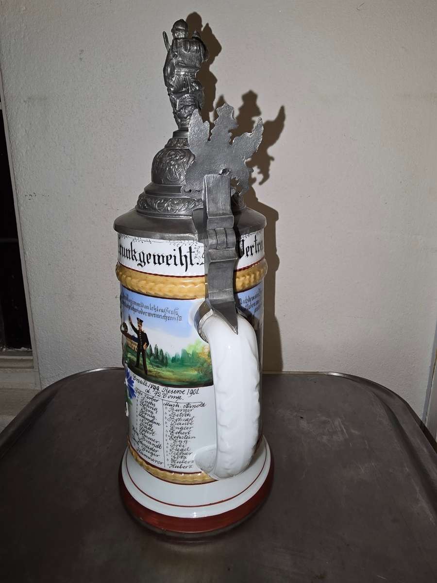 Vintage German Soldier Beer Stein with Eagle and Coat of Arms