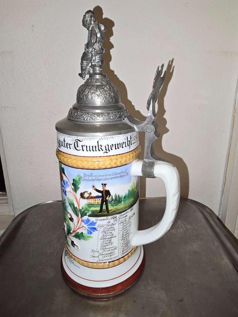 Vintage German Soldier Beer Stein with Eagle and Coat of Arms