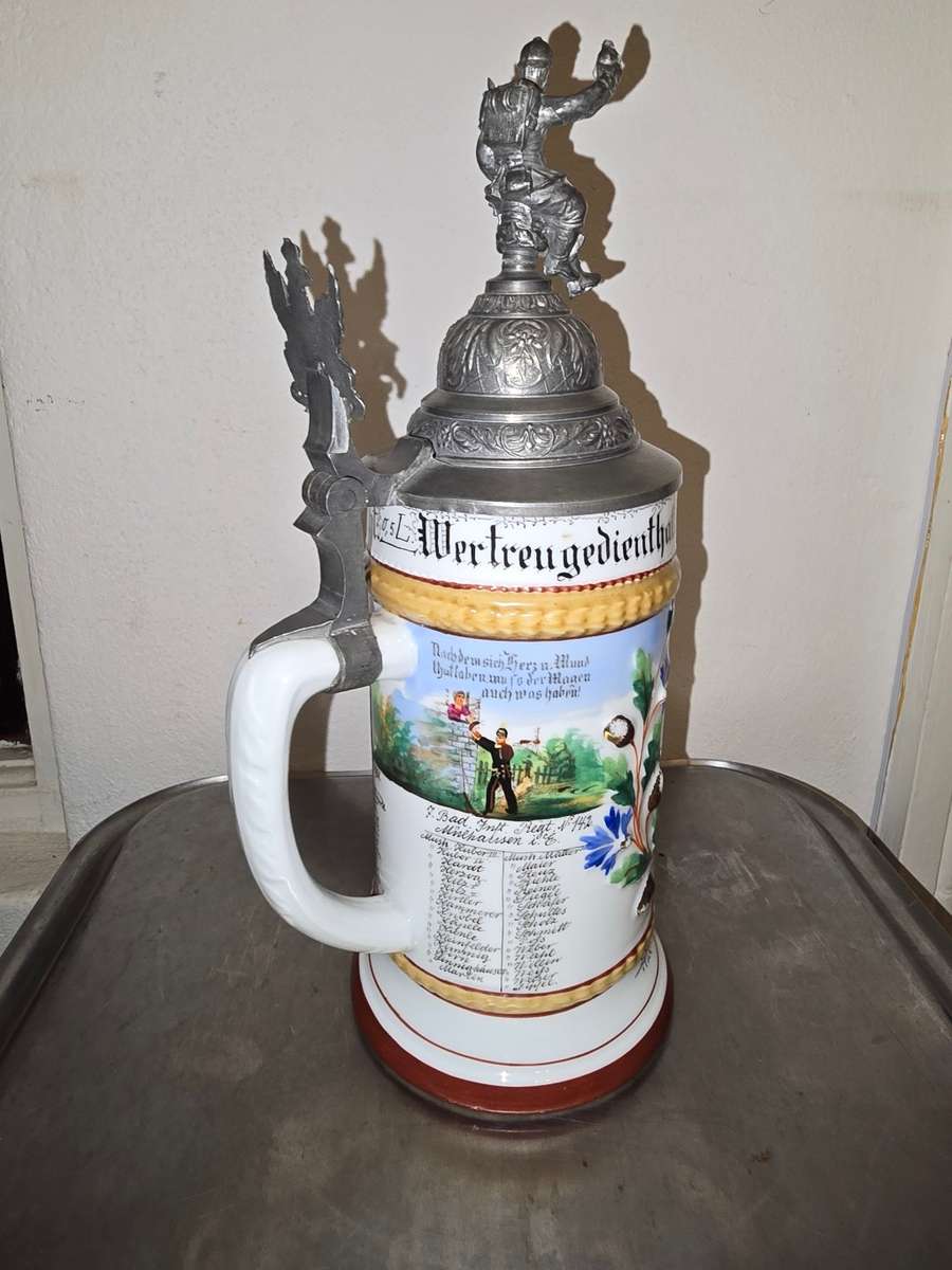 Vintage German Soldier Beer Stein with Eagle and Coat of Arms