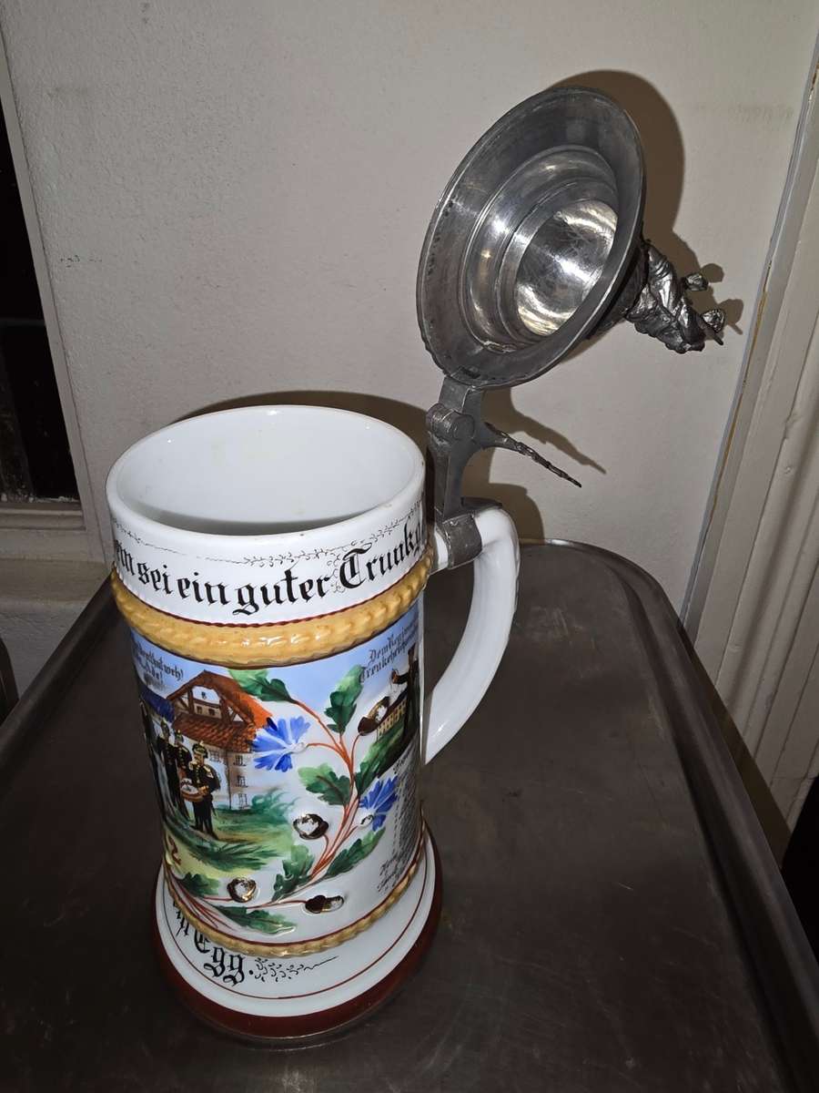 Vintage German Soldier Beer Stein with Eagle and Coat of Arms
