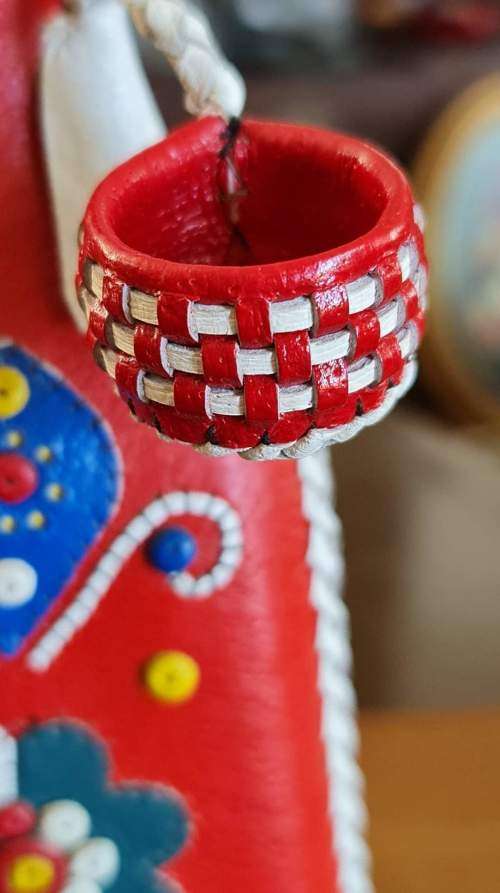 Decanter Leather Encased  Triangle Shaped with 2 Shot Glasses from Yugoslavia!