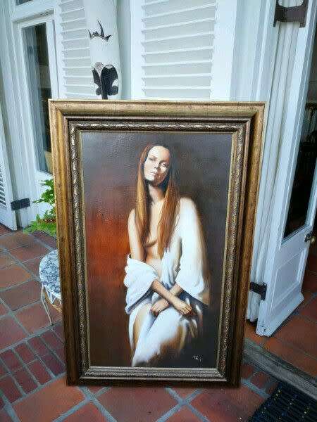 Large Framed Oil Painting of a Woman in a Beautiful Gilt Frame. Signed Youth Roy.