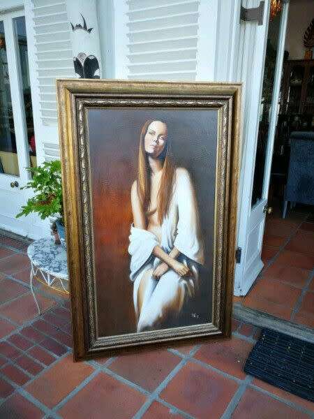 Large Framed Oil Painting of a Woman in a Beautiful Gilt Frame. Signed Youth Roy.