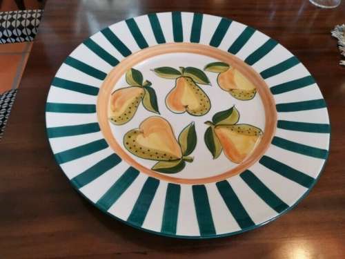 Large Handpainted Serving Plate from Portugal. Decorated with Pears.