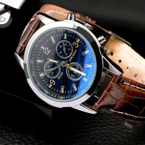 Men's Leather Military Casual Analog Quartz Wrist Watch Business Watches Gifts