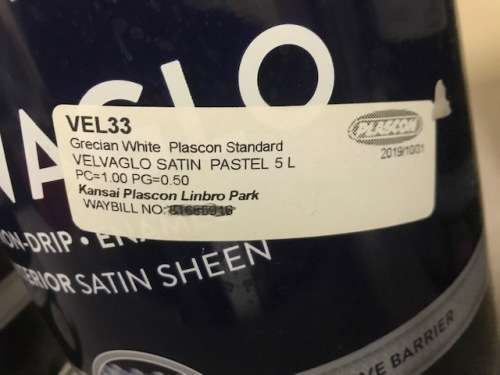 PLASCON VELVAGLO NON DRIP ENAMEL - GRECIAN WHITE - 3 X 5L TINS ON OFFER