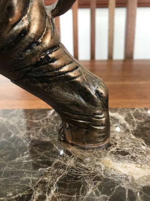 STUNNING - LARGE BRONZE COLORED RESIN CAST ELEPHANT ON MARBLE BASE