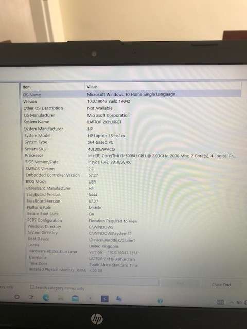 Hp Notebook 15-BS151NI Intel Core I3-5005U Processor 15.6 Display 4GB RAM 1TB Hdd Win 10