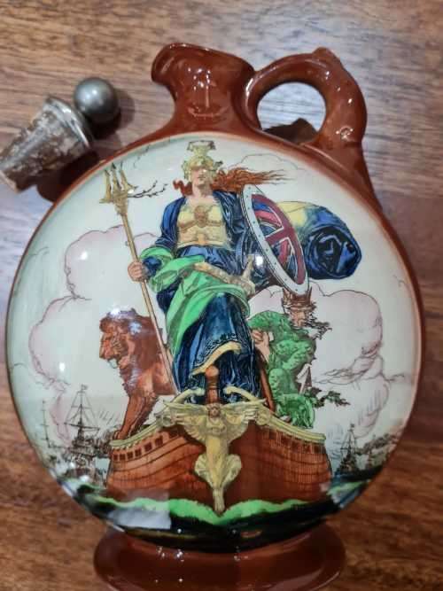 RARE -  Royal Doulton Kingsware Dewars Whisky Peace Circular Flask/Decanter No.181 Rd670019