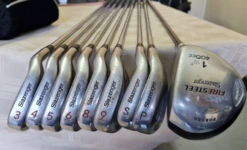 SLAZENGER FIRESTEEL 10 PIECE GOLF CLUB AND DRIVER SET - LIKE NEW