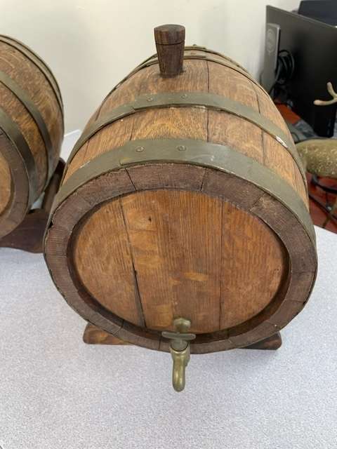 2 x large vintage SOLID OAK - HEAVY whiskey barrels
