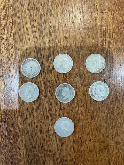 Lot of 7  .800 silver 3d coins (9.5g) Bid per coin to take all 7