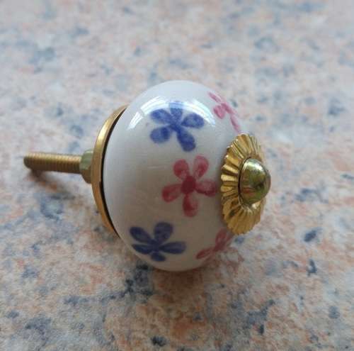 Door Knobs - Blue and Pink Flowers - Medium