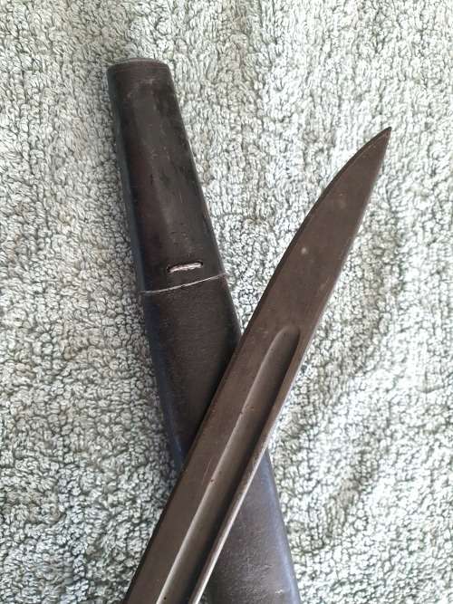 Antique British Pattern 1907 Sword Bayonet by Sanderson with Scabbard, made in April 1916