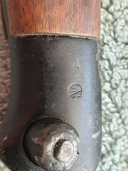 Antique British Pattern 1907 Sword Bayonet by Sanderson with Scabbard, made in April 1916