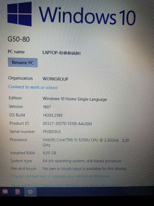Lenovo Laptop 15.6 inch G50 i5-5200 2.20Ghz 6GB Ram 1TB HDD DVDRW SD Reader Win 10 64bit Office Pre