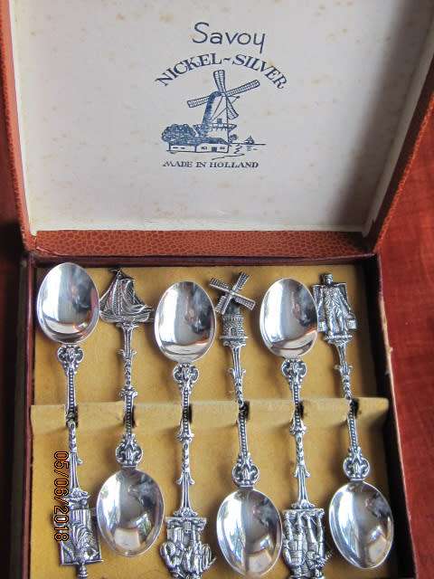 BOXED SET OF 6 NICKEL SILVER DUTCH TEASPOONS