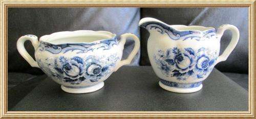 Vintage Footed Japanese Fine China " Blue Rose " Milk Jug & Sugar Bowl from Blisful