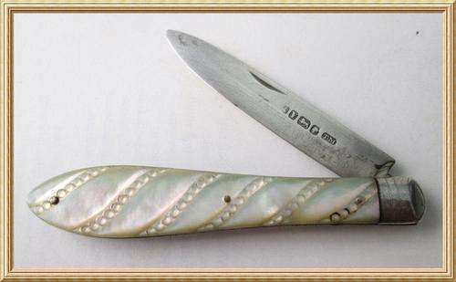 1866 - Thomas Marples Sheffield Silver Bladed Mother of Pearl Pocket Fruit Knife from Blisful